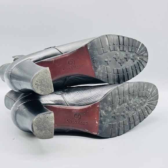 Cole Haan Boots Womens 8.5 Black Leather Chelsea Heeled Ankle Pebbled Vintage - Picture 8 of 11